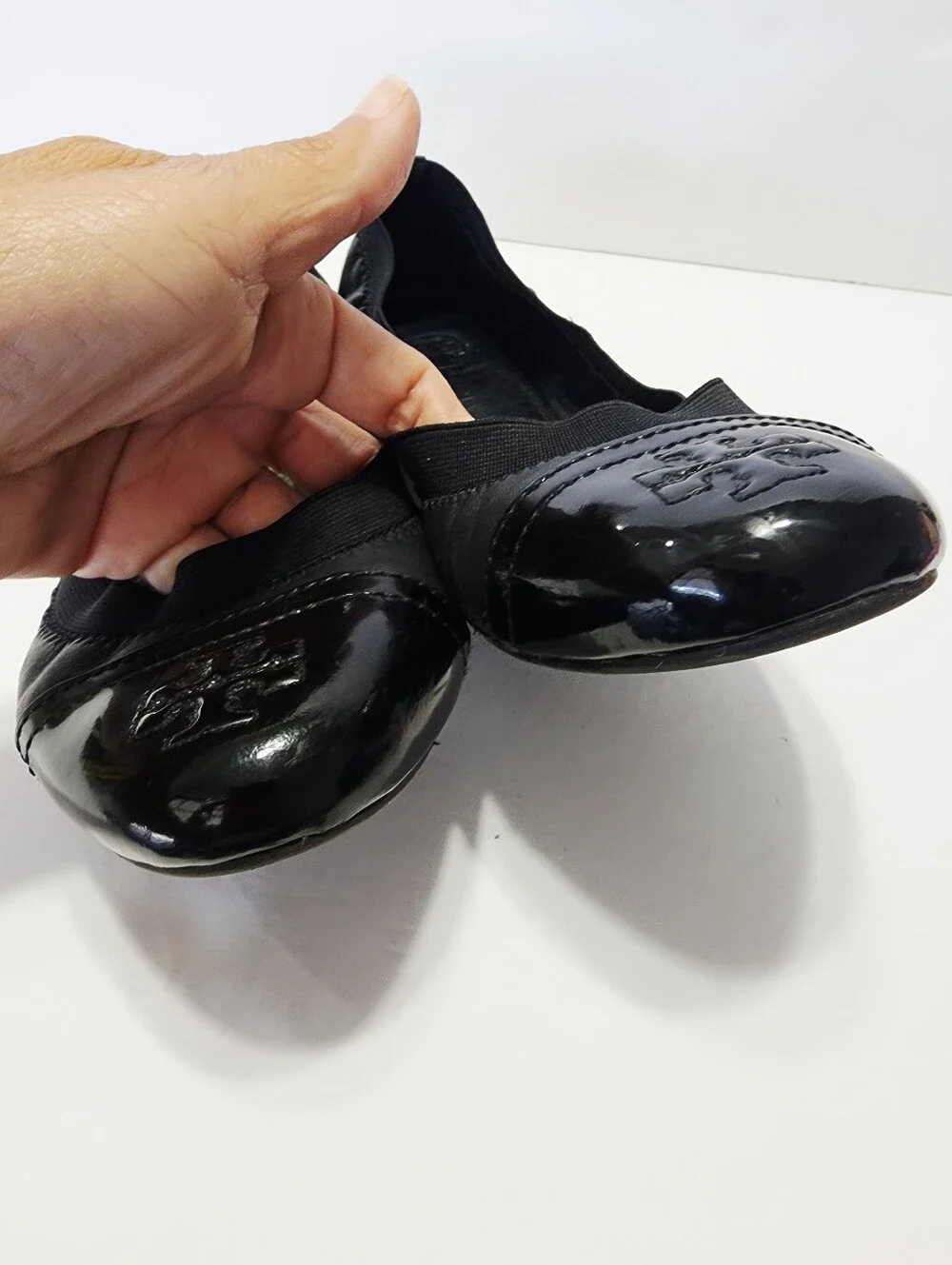 Tory Burch Black Patent Cap-Toe Ballet Flats Size 9